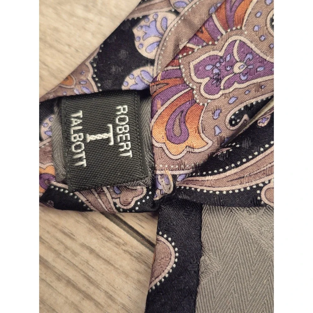 Robert Talbott Best of Class‎ Mens Silk Paisley Tie Black Purple Orange USA Made